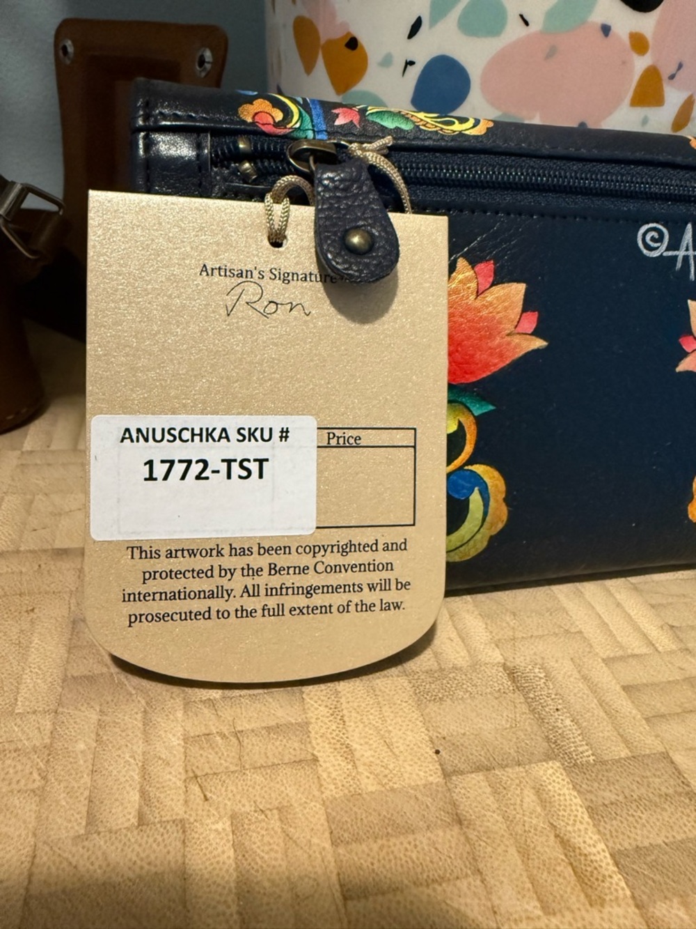 Anuschka Anna Black Floral Hand-Painted Leather Wallet with Multicolor Motif NWT - Picture 9 of 10